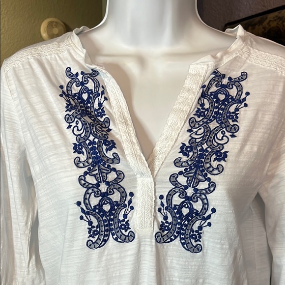 Ralph Lauren Peasant Blouse White Embroidered balloon 3/4 Sleeve Sz PXS - Picture 3 of 10